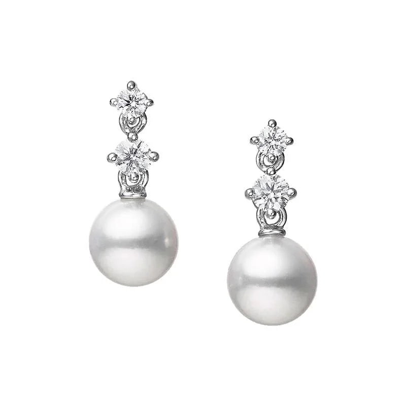 MIKIMOTO Akoya Cultured Pearl & Diamond Earrings