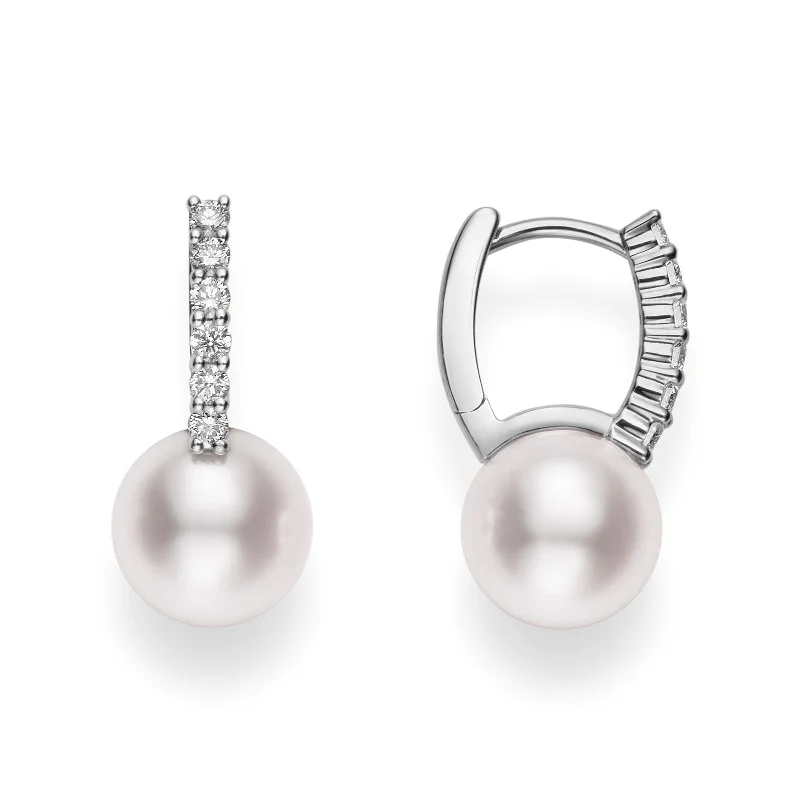 MIKIMOTO Akoya Cultured Pearl & Diamond Huggie Earrings