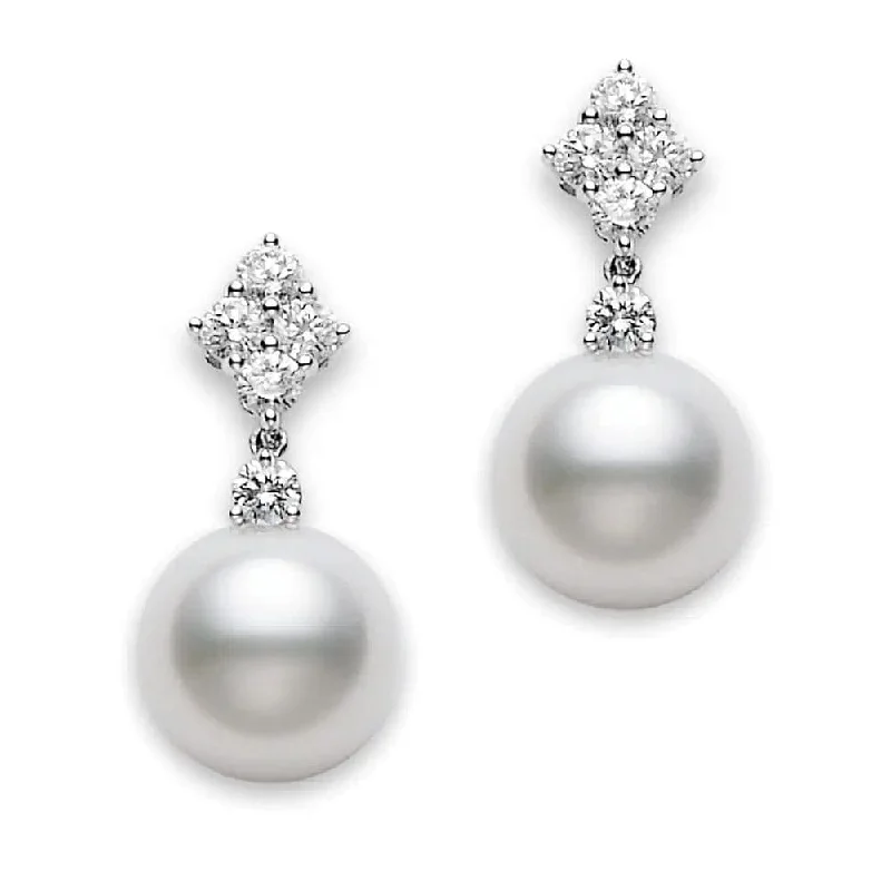 MIKIMOTO Classic Elegance White South Sea Pearl & Diamond Dangle Earrings