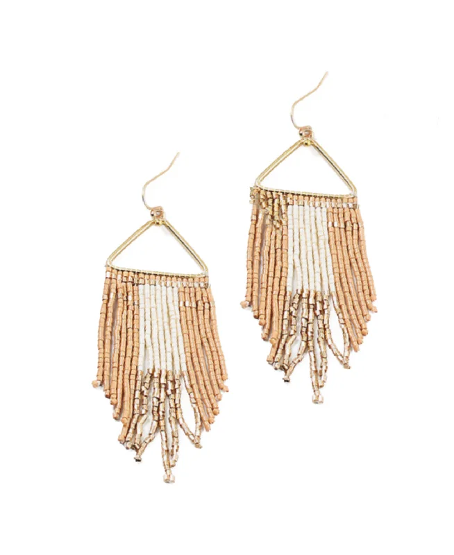 Neutral Thin Long Fringe Beaded