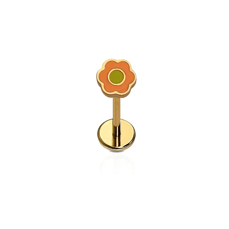 Orange Enamel Daisy Flat Back Stud