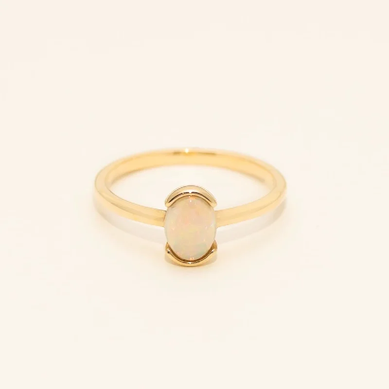 Parlé Oval Australian Opal Bezel Ring in 14kt Yellow Gold