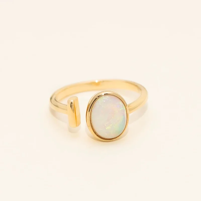 Parlé Oval Australian Opal Bezel Ring in 14kt Yellow Gold