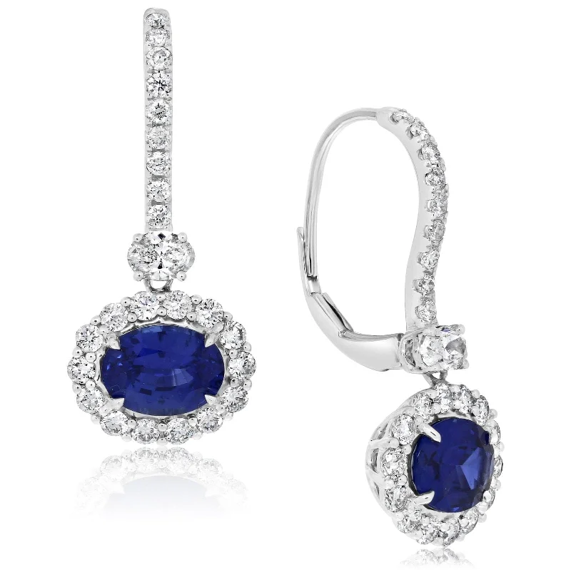 Oval Blue Sapphire & Diamond Earrings