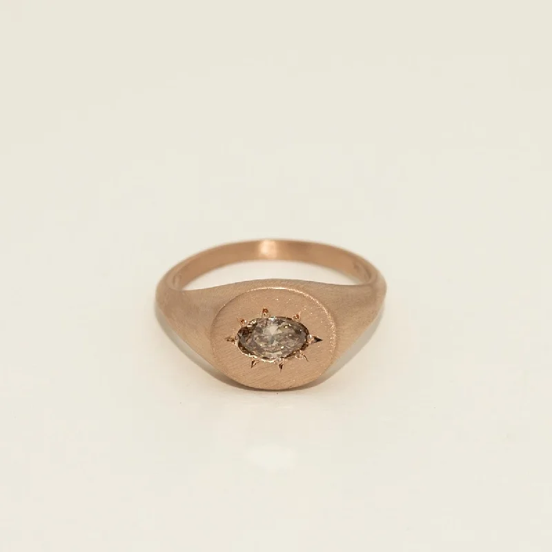 Oval Champagne Diamond Signet Ring in 14kt Rose Gold (3/8ct)