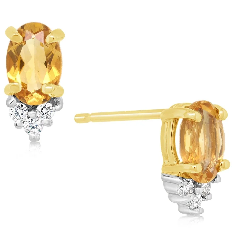 Oval Citrine & Diamond Earrings