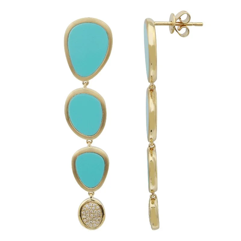 Turquoise Oval Lariat Diamond Earrings