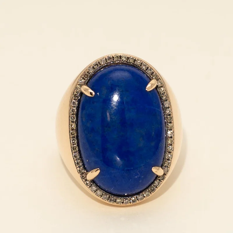 Oval Lapis Lazuli Ring in 14kt Rose Gold with Champagne Diamonds (1/3ct tw)