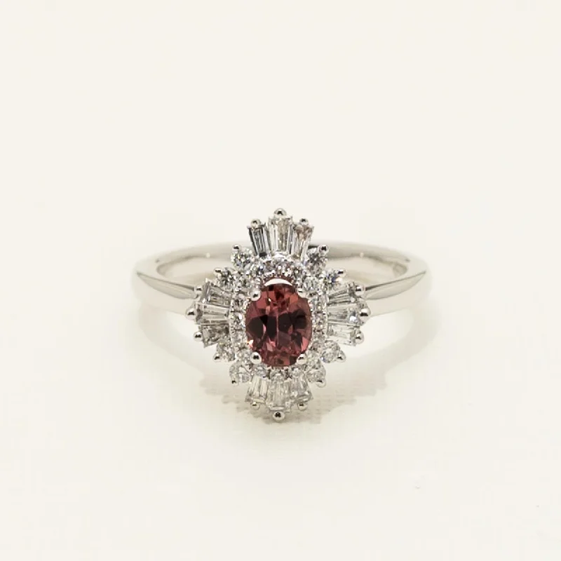 Oval Maine Pink Tourmaline Halo Ring in 14kt White Gold with Diamonds (1/2ct tw)