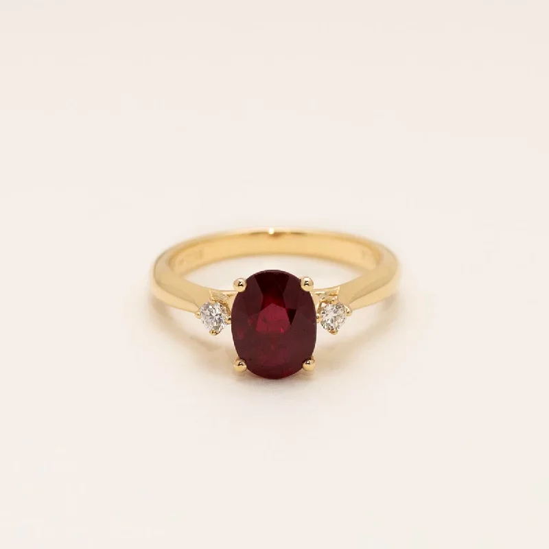 Oval Ruby Ring in 14kt Yellow Gold with Diamonds (.12ct tw)