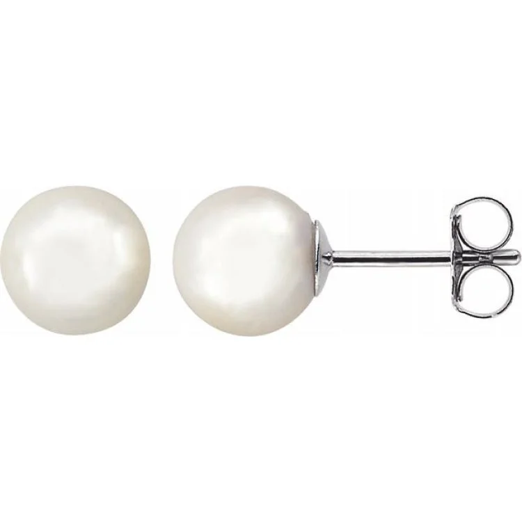 14K White 7 mm Cultured White Akoya Pearl Earrings