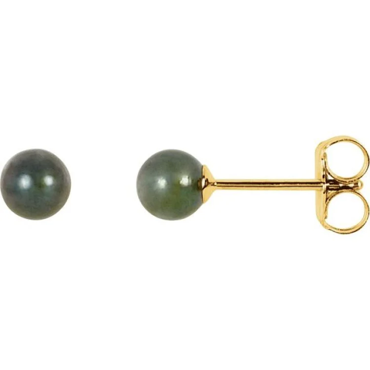 14K Yellow 4 mm Cultured Black Akoya Pearl Earrings