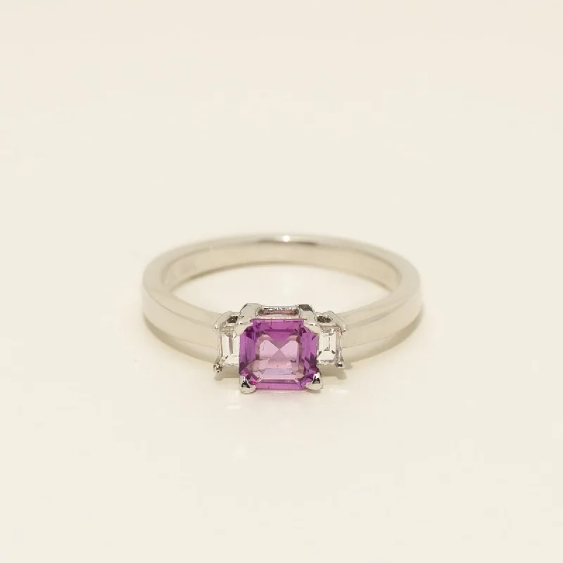 Radiant Pink Sapphire Ring in 14kt White Gold with Diamonds (1/7ct tw)