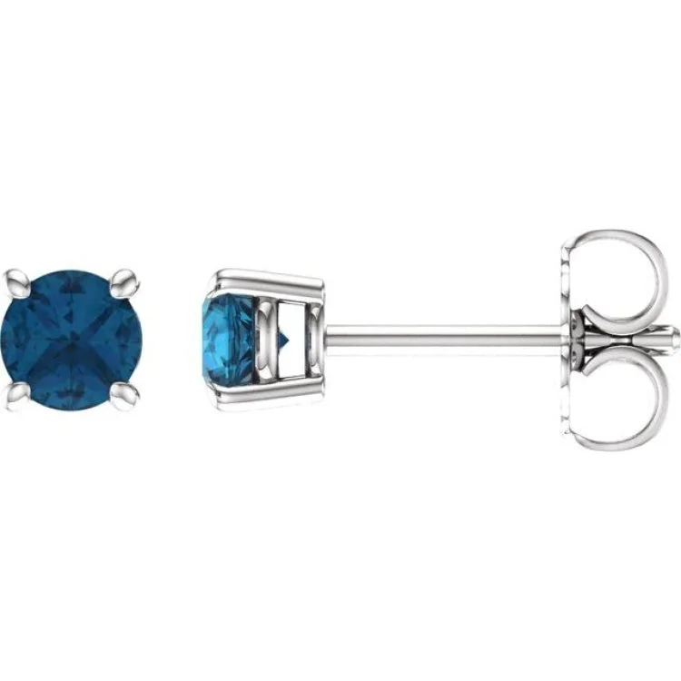 14K White 4 mm Natural London Blue Topaz Stud Earrings