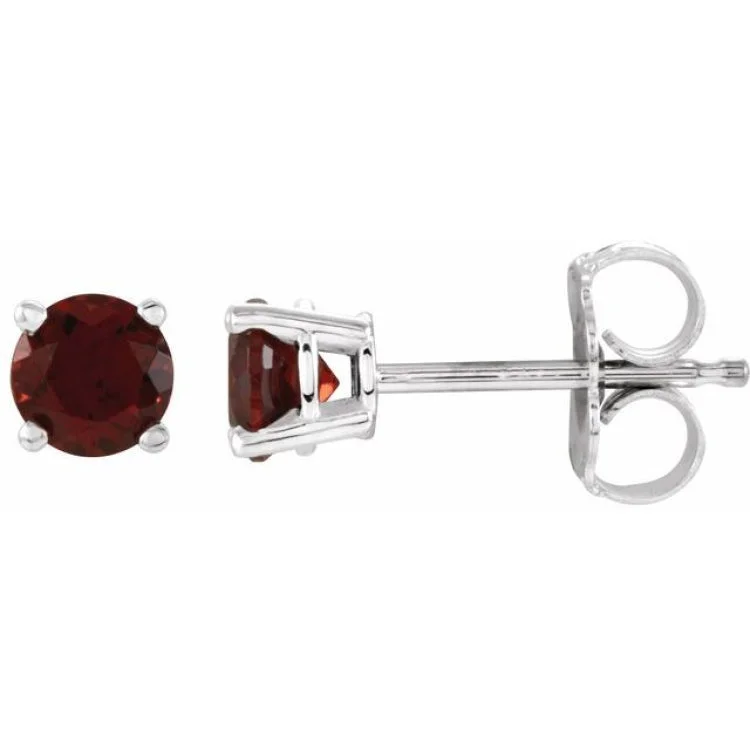 14K White 4 mm Natural Mozambique Garnet Stud Earrings