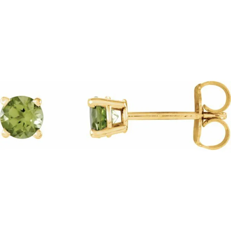 14K Yellow 4 mm Natural Peridot Stud Earrings