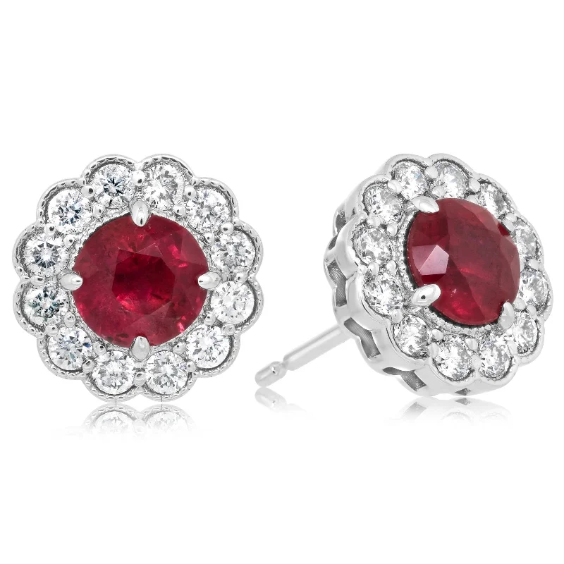 Ruby & Diamond Halo Earrings