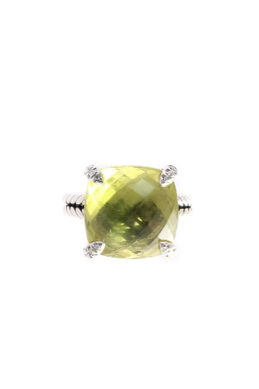 14mm Lemon Citrine Chatelaine Ring - Silver Size 5