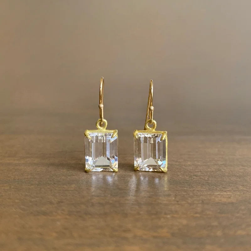 Small Emerald Cut White Topaz Earrings