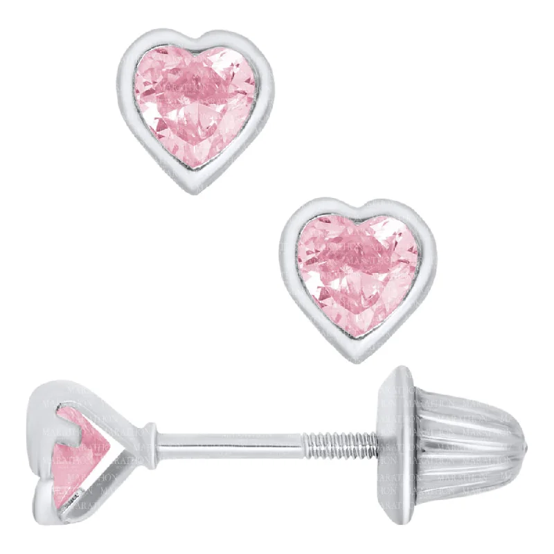 Children's SS Pink CZ Heart Earrings