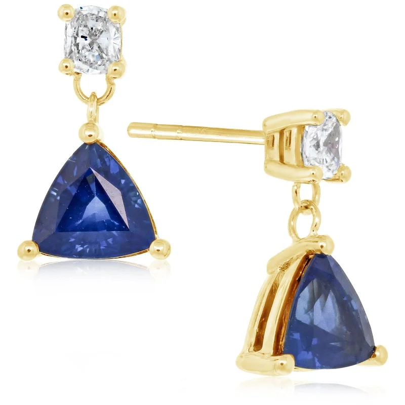 Trillion Cut Sapphire & Diamond Dangle Earrings