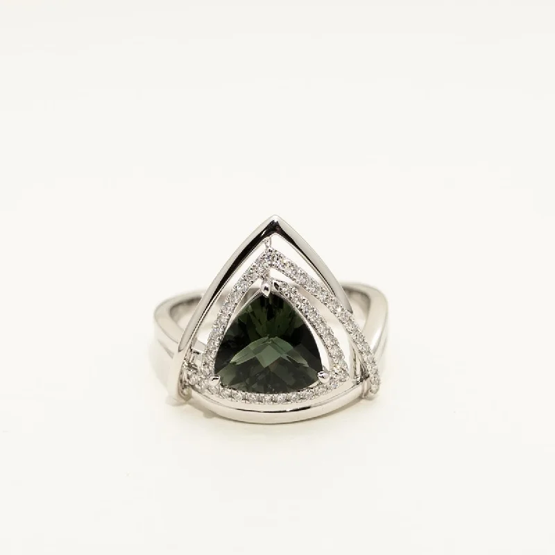 Trillion Maine Green Tourmaline Ring in 14kt White Gold with Diamonds (1/4ct tw)