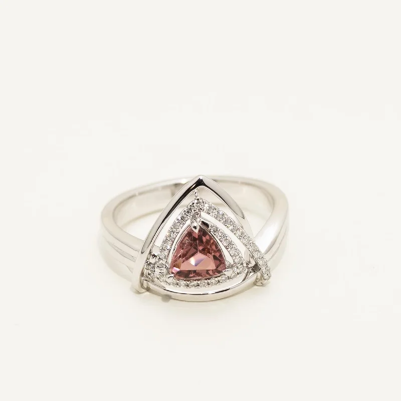 Trillion Maine Pink Tourmaline Ring in 14kt White Gold with Diamonds (1/7ct tw)