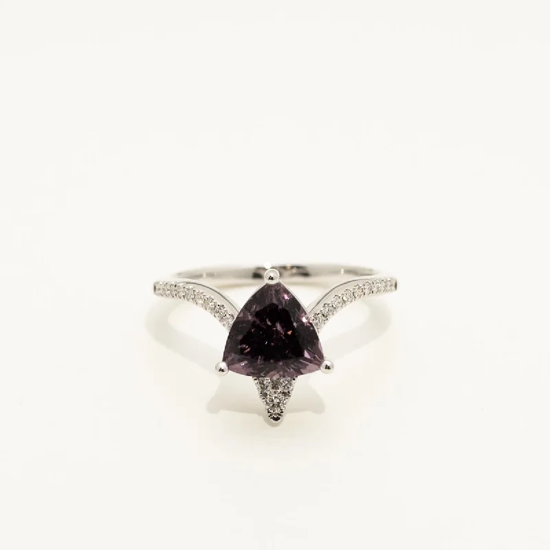 Trillion Purple Tourmaline Ring in 14kt White Gold with Diamonds(1/10ct tw)