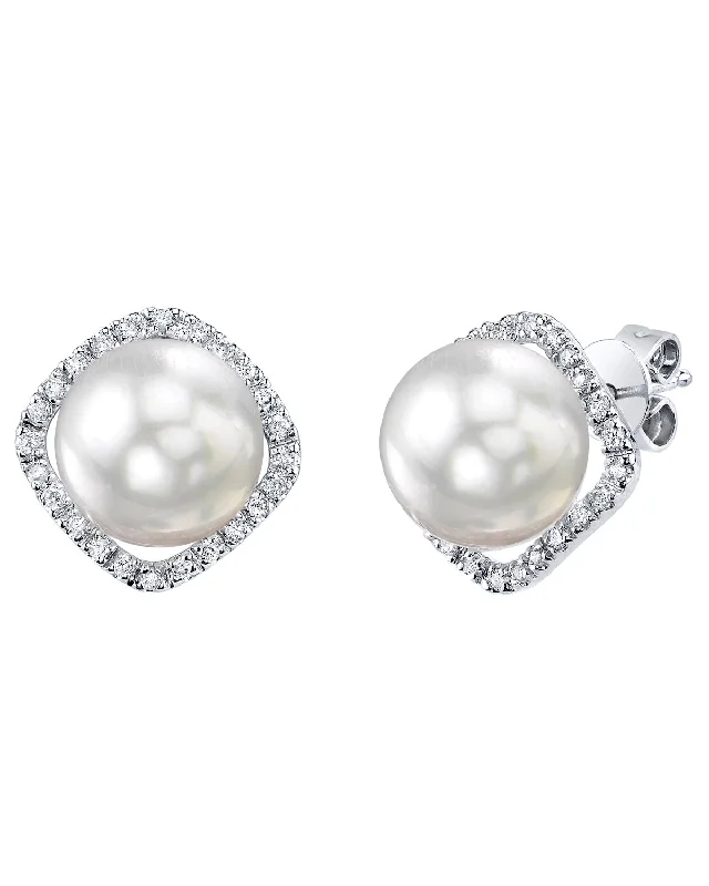 White South Sea Pearl & Diamond Selene Stud Earrings