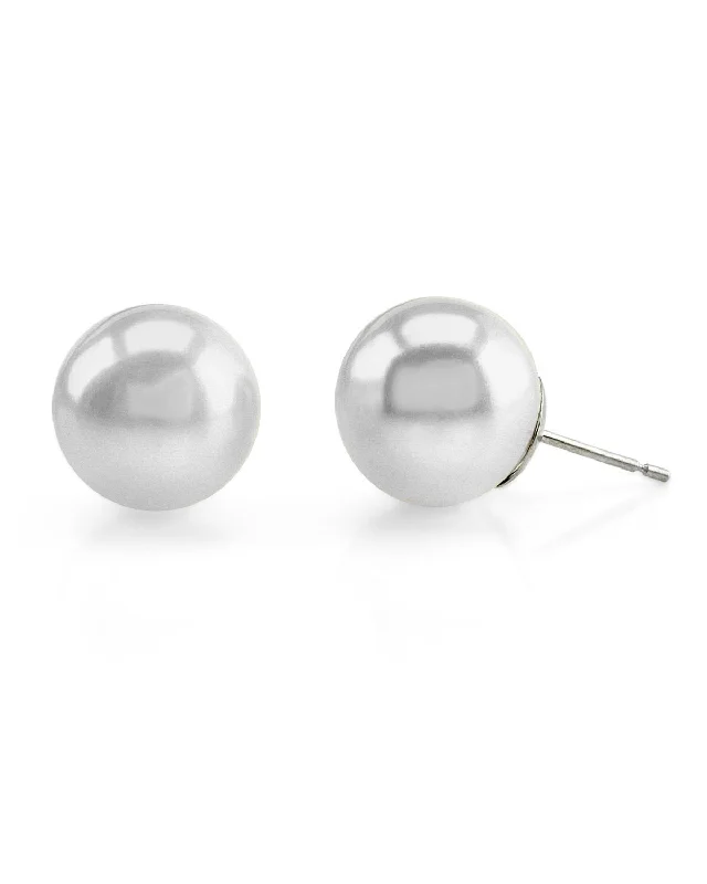 White South Sea Round Pearl Stud Earrings, 12.0-13.0mm