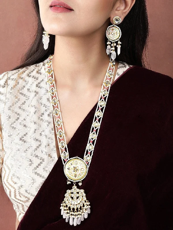 Rubans Gold Plated Handcrafted Beaded Kundan Studded Multicolour Necklace Set