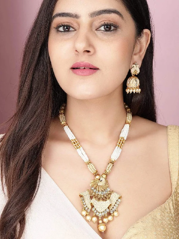 Rubans Gold Plated Handcrafted White Beads Traditional Necklace Set