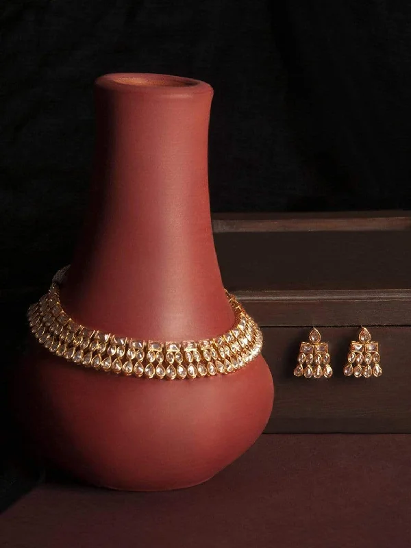 Rubans Gold-Plated Indian Traditional Kundan Necklace Set For Women