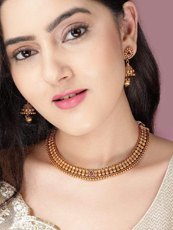 Rubans Gold Plated Simple Temple Necklace Set