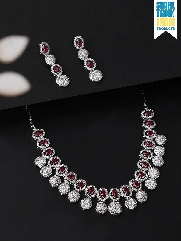 Rubans Silver Plated Handcrafted CZ Stone Necklace Set