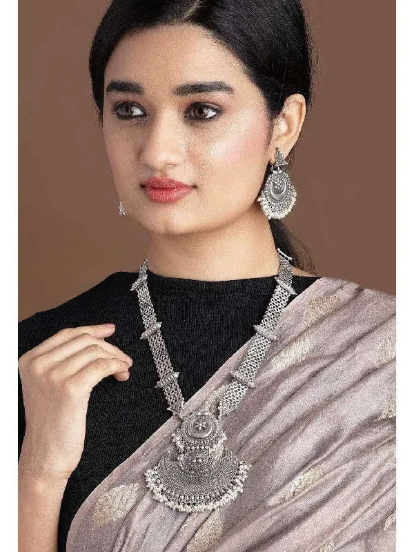 Rubans Silver Plated Handcrafted Oxidised Filigree  Necklace Set