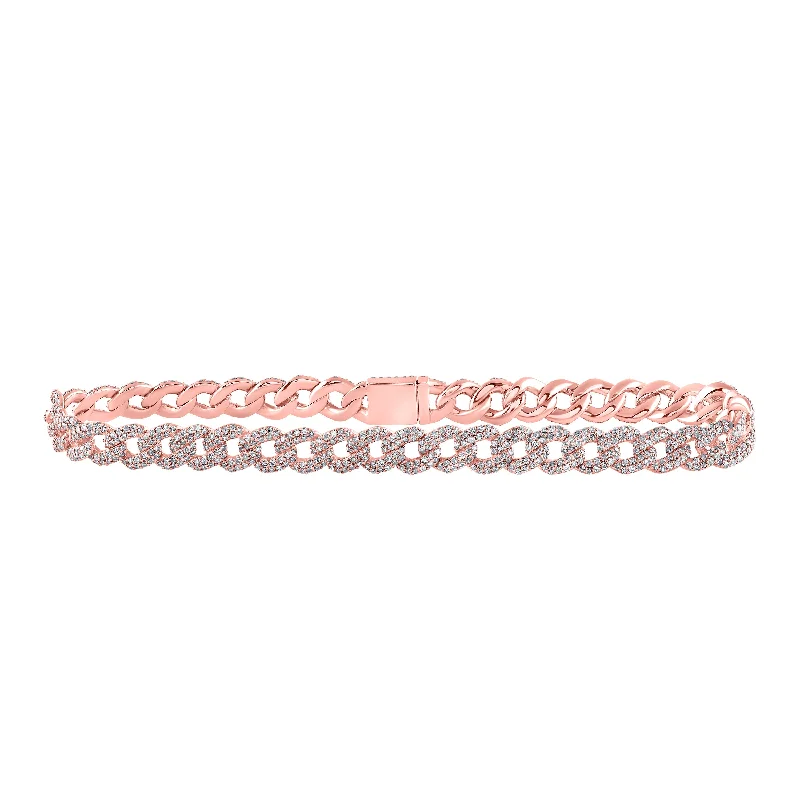 10kt Rose Gold Mens Round Diamond 8.5-inch Curb Link Bracelet 4-5/8 Cttw