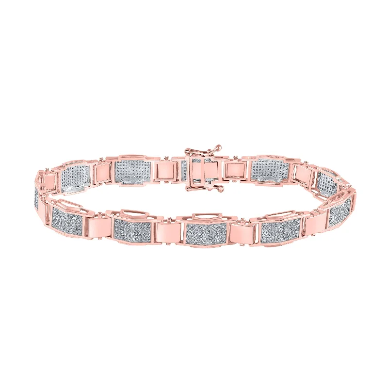 10kt Rose Gold Mens Round Diamond Link Bracelet 1-1/2 Cttw