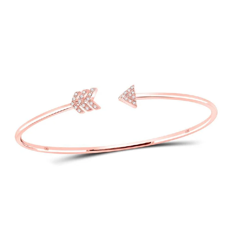 10kt Rose Gold Womens Round Diamond Arrow Bangle Bracelet 1/10 Cttw