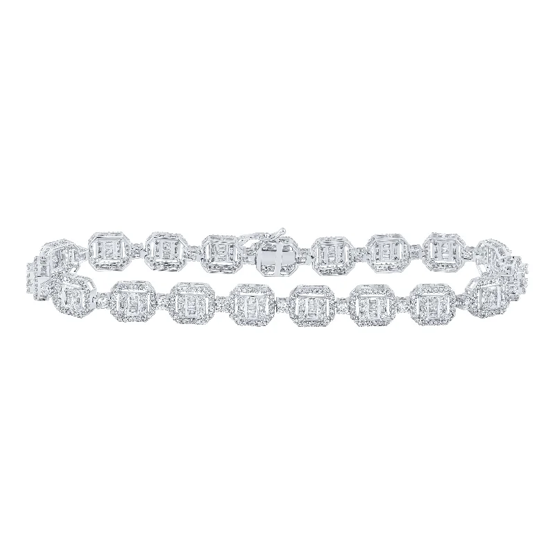 10kt White Gold Mens Baguette Diamond Link Bracelet 4-1/2 Cttw