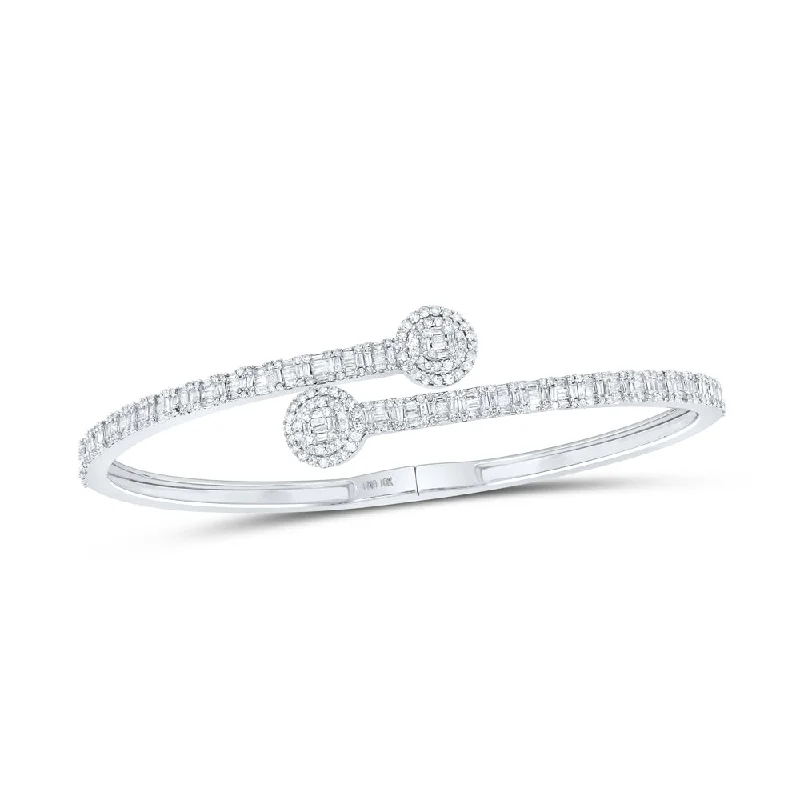 10kt White Gold Womens Baguette Diamond Cuff Bangle Bracelet 1-3/4 Cttw