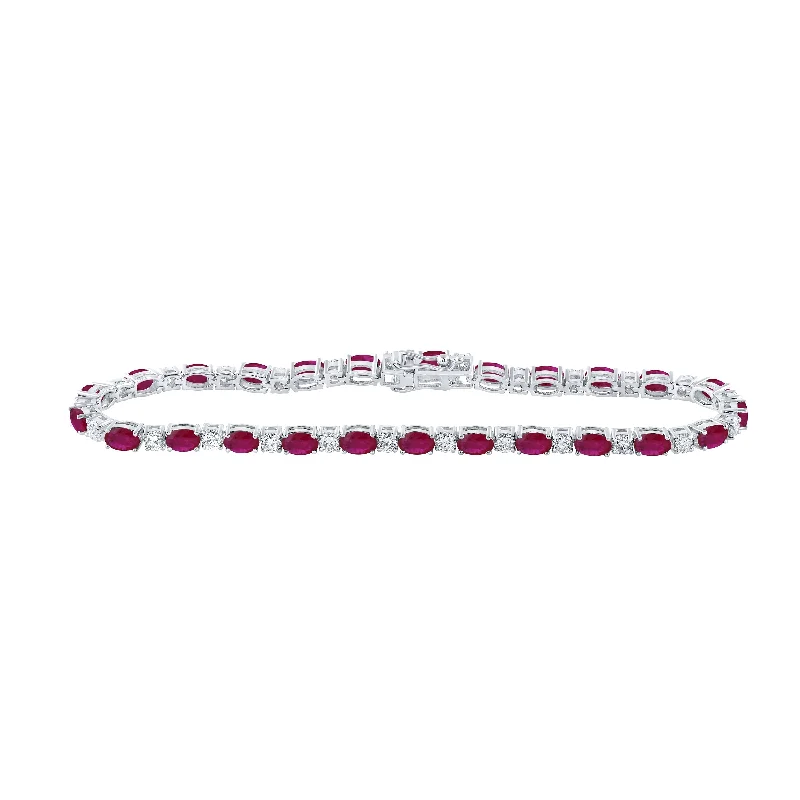 10kt White Gold Womens Oval Ruby Diamond Fashion Bracelet 9 Cttw