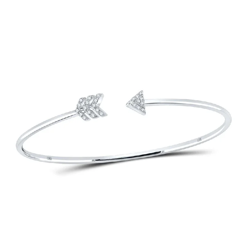 10kt White Gold Womens Round Diamond Arrow Bangle Bracelet 1/10 Cttw