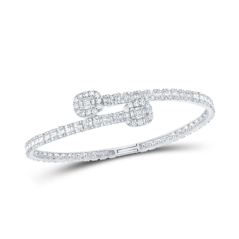 10kt White Gold Womens Round Diamond Cuff Bangle Bracelet 3-1/5 Cttw