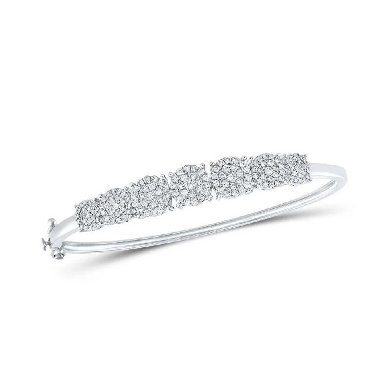 10kt White Gold Womens Round Diamond Cluster Bangle Bracelet 1-1/3 Cttw