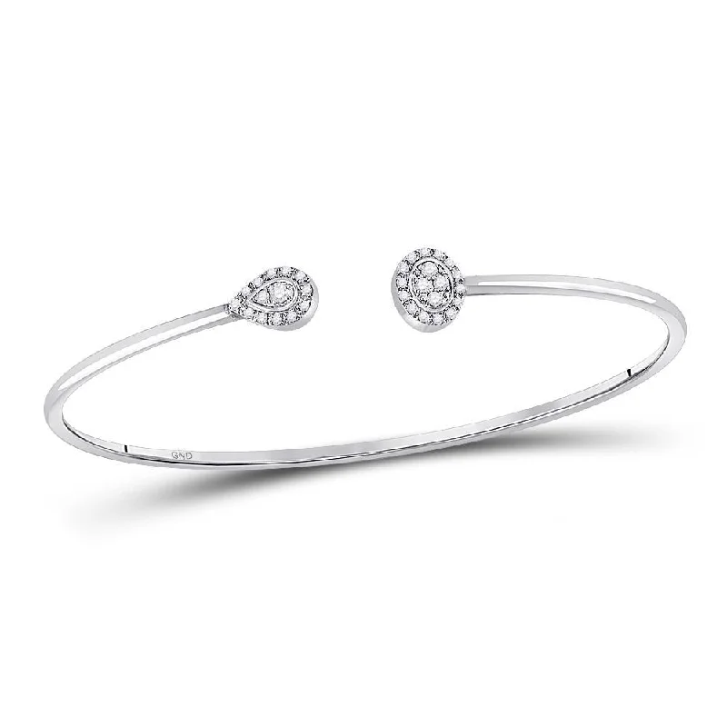 10kt White Gold Womens Round Diamond Cluster Bangle Bracelet 1/5 Cttw