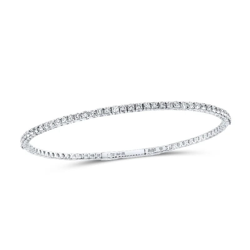 10kt White Gold Womens Round Diamond Flexible Single Row Bangle Bracelet 1-1/4 Cttw