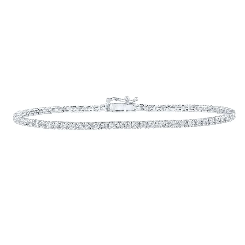 10kt White Gold Womens Round Diamond Single Row Tennis Bracelet 2 Cttw