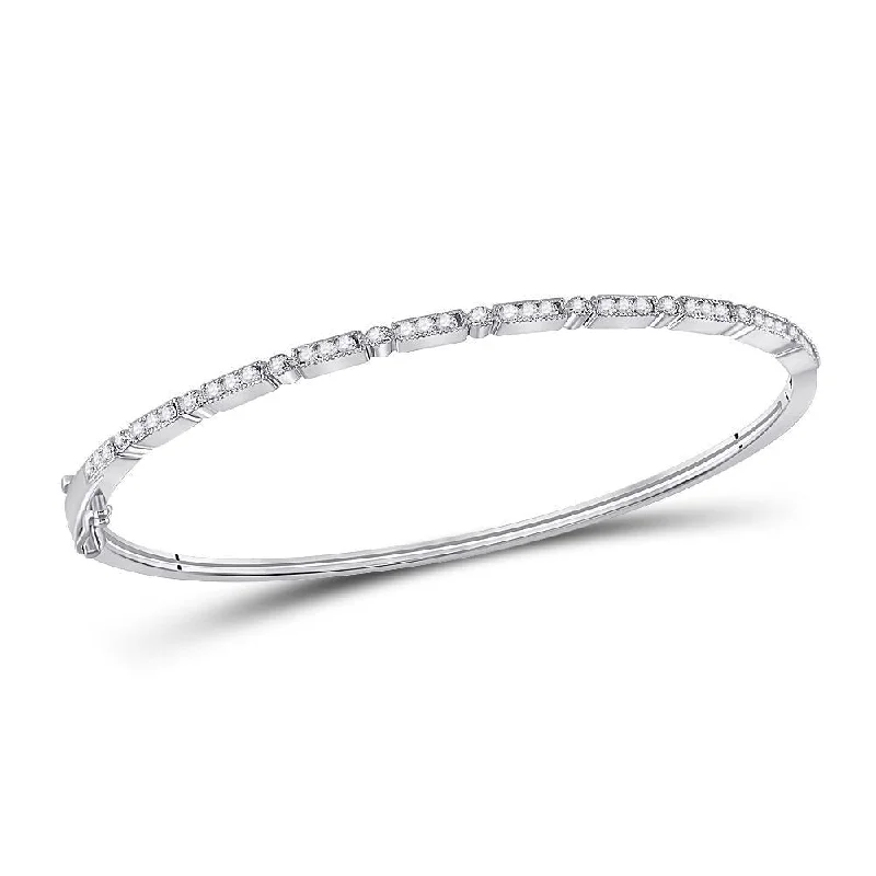 10kt White Gold Womens Round Diamond Stackable Bangle Bracelet 1/2 Cttw