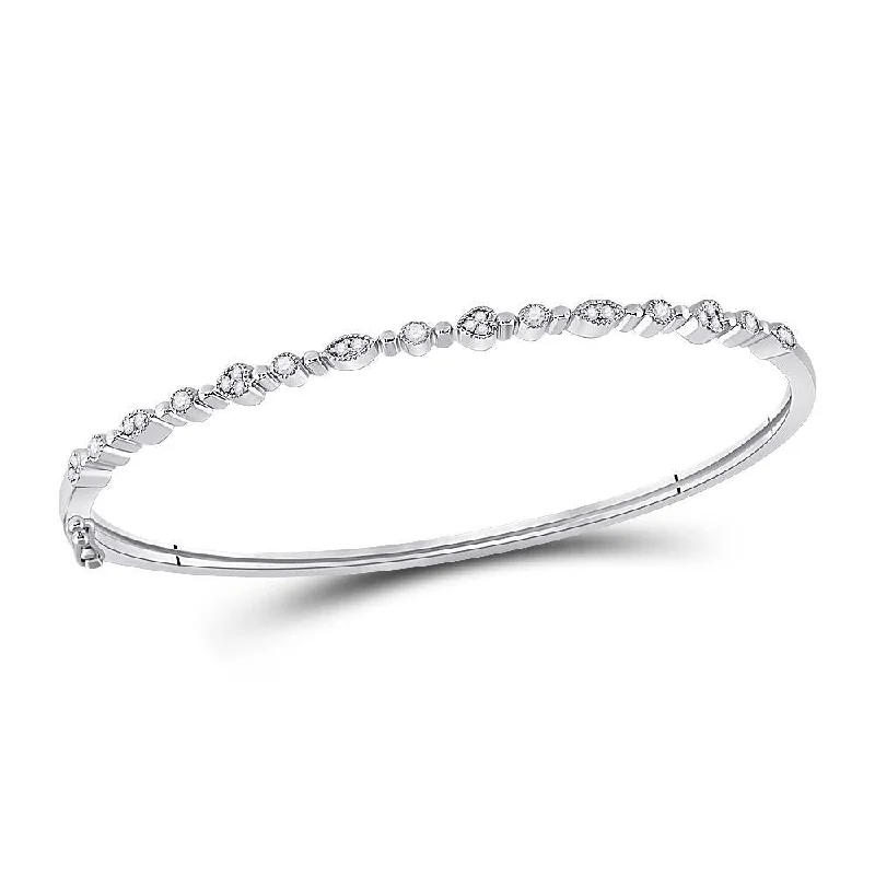 10kt White Gold Womens Round Diamond Stackable Bangle Bracelet 1/3 Cttw